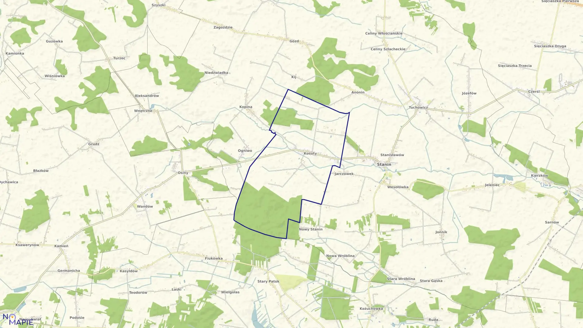 Mapa obrębu KOSUTY w gminie Stanin